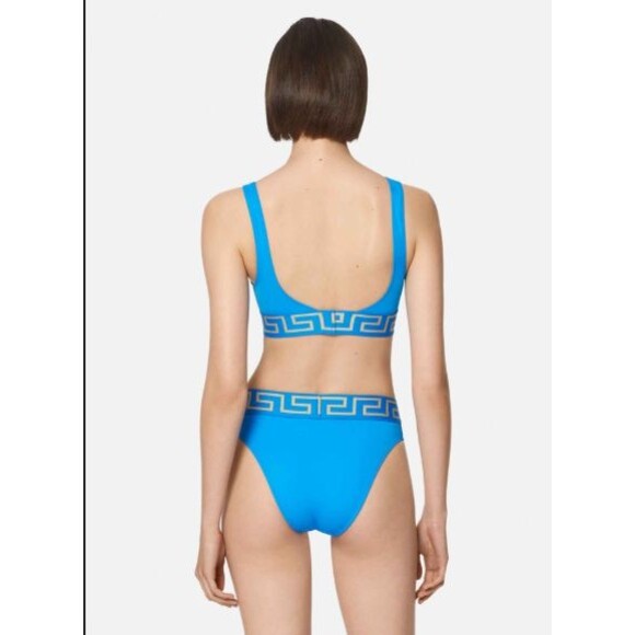Versace Mediterranean Blue Greca Border High Waist Swimsuit Bikini Set Size 2 - Picture 2 of 13